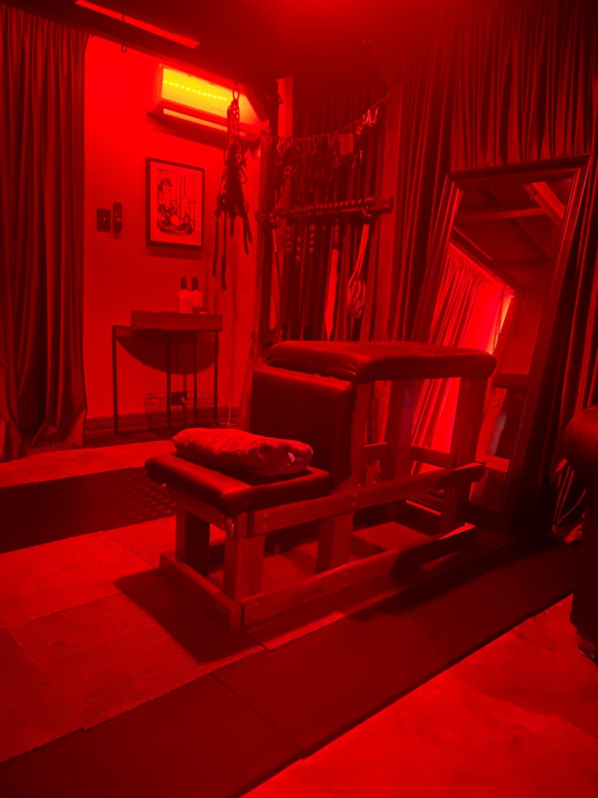 The playroom, in crimson.