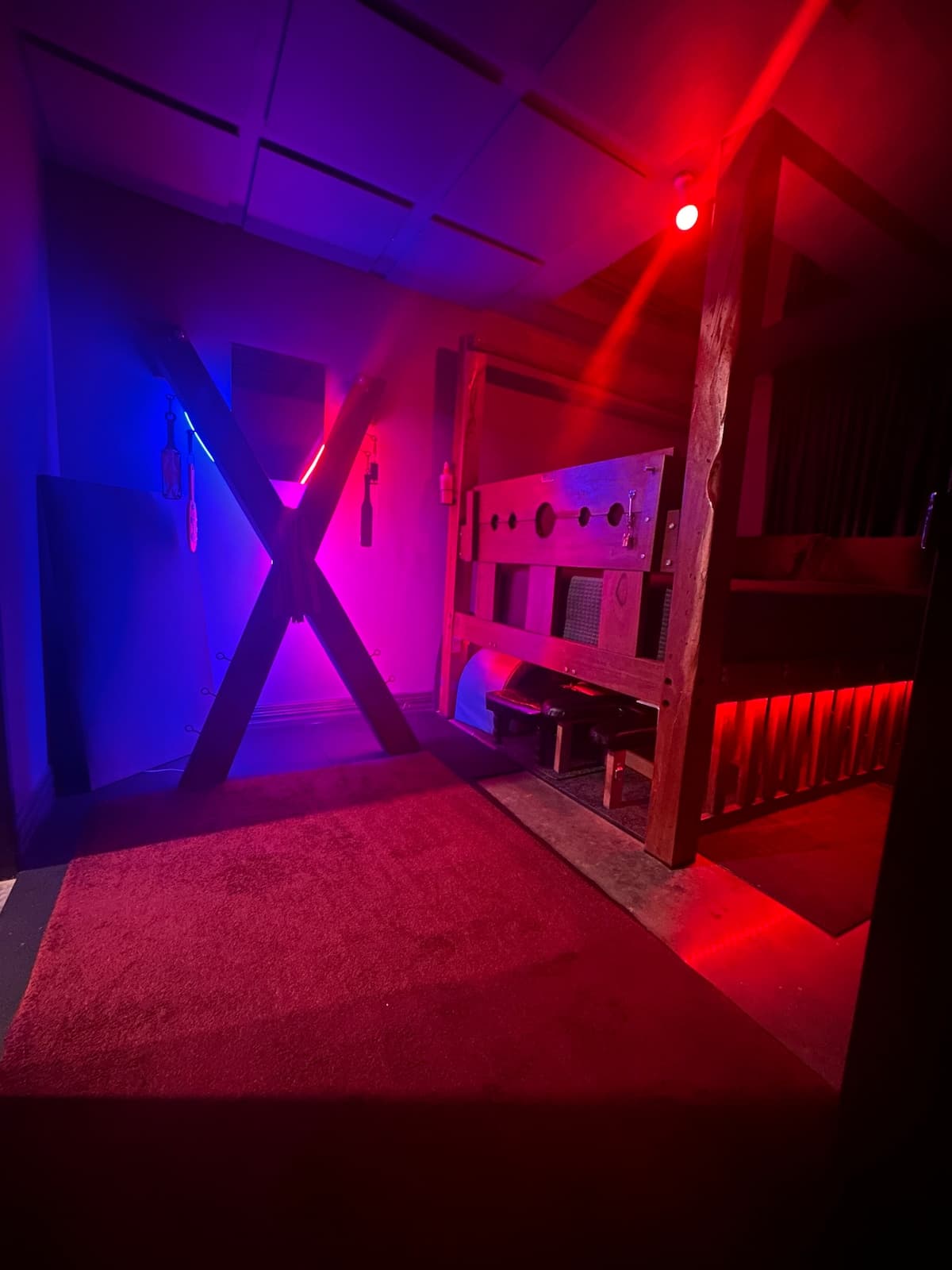Cross and bed, side by side.