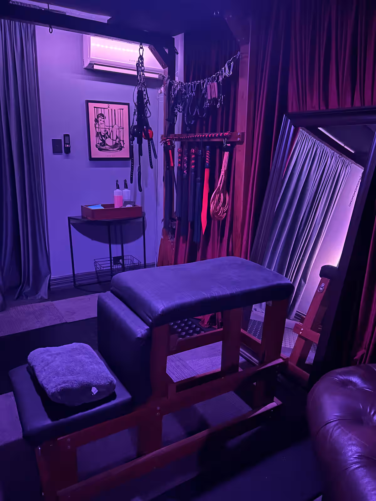 The St. Andrew's Cross and toy wall, lit in violet